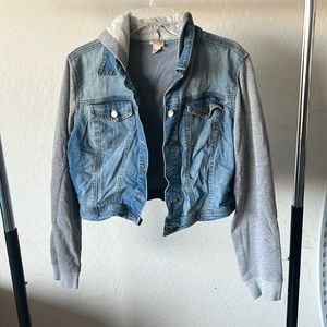 Cropped Denim Jacket w/ Gray Sleeves